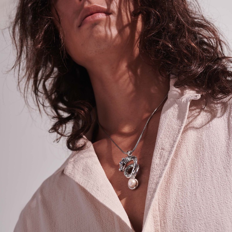 Naga Necklace, Silver, Diamonds, Pearl 6