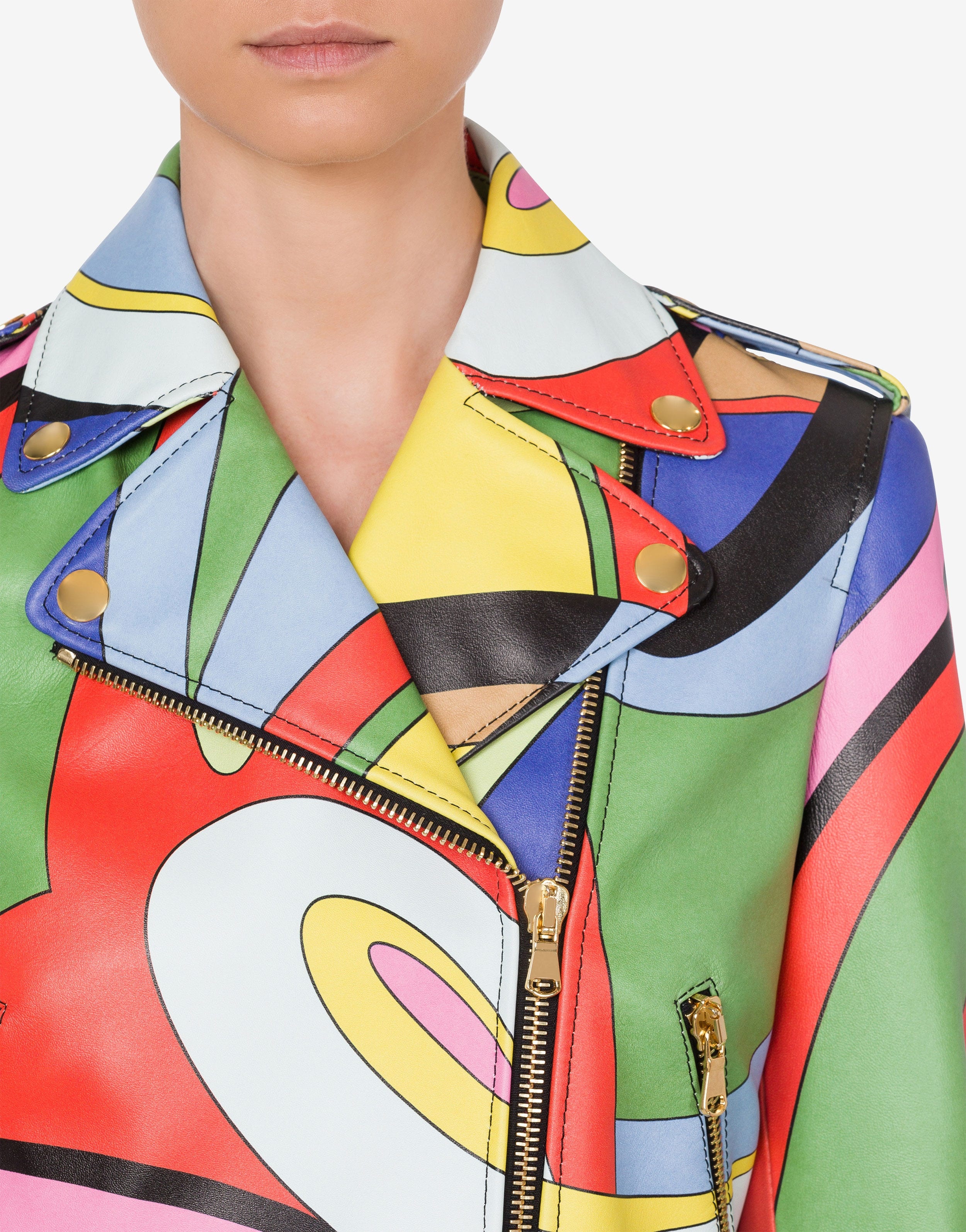 MULTICOLOUR PRINT NAPPA LEATHER BIKER JACKET - 4