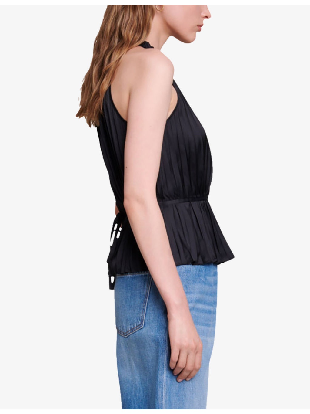 Leville halter-neck pleated satin top - 3