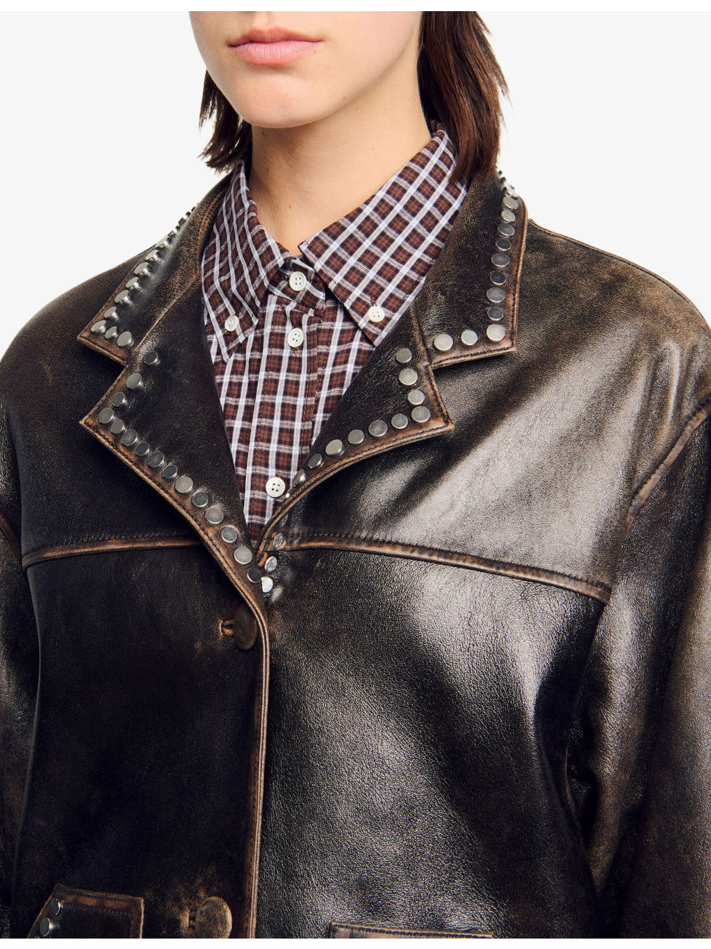 Oversized Stud-Embellished Leather Jacket - 5
