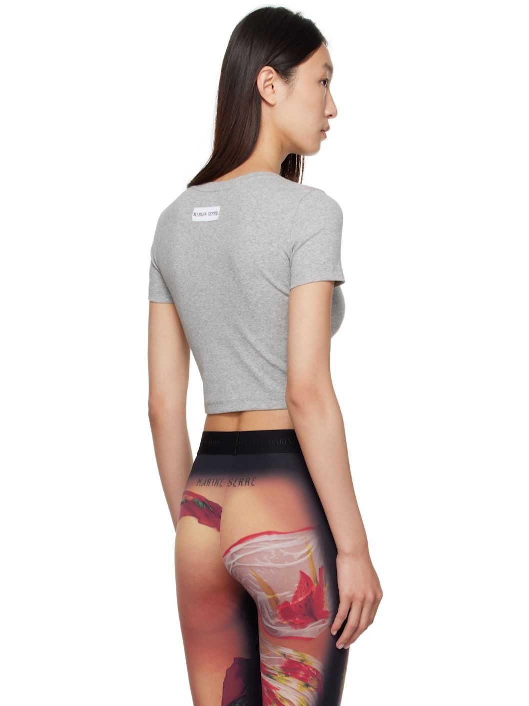Gray Moon Logo Ribbed Jersey Cut-Out T-shirt - 3