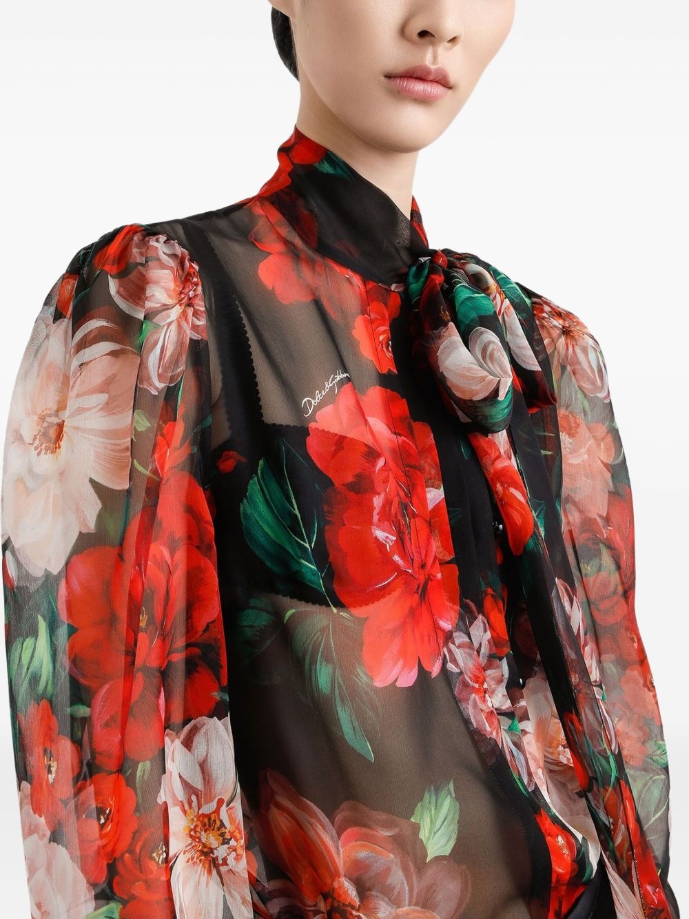 Rose-print chiffon blouse - 4