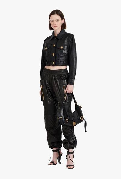 Balmain Cropped black denim jacket outlook