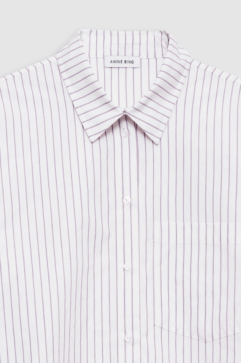 Braxton Shirt - White And Bordeaux Monogram Stripe 4