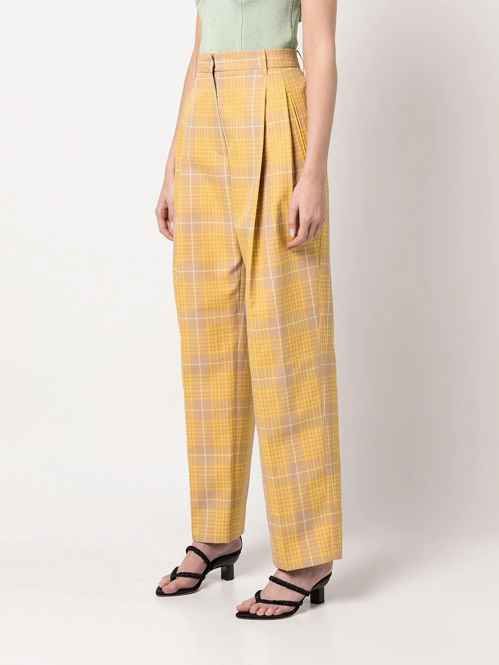 plaid jacquard straight leg trousers - 3