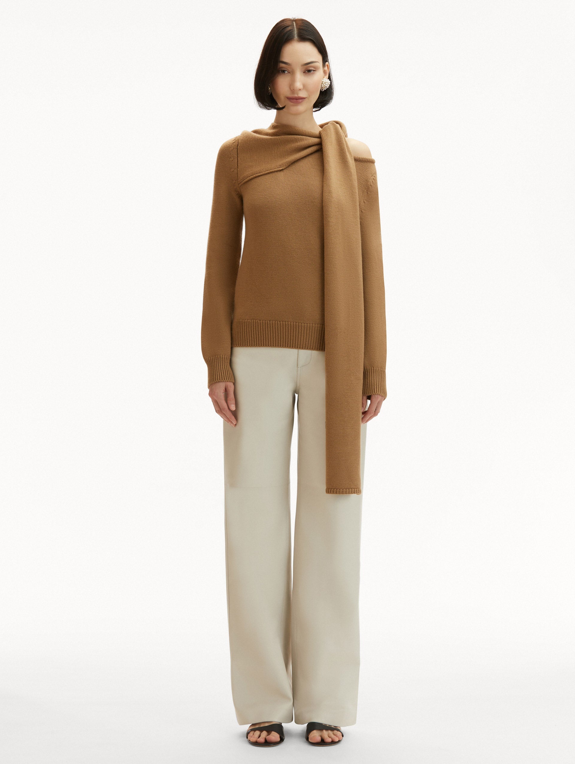 DRAPED-DETAIL COLD SHOULDER PULLOVER - 3