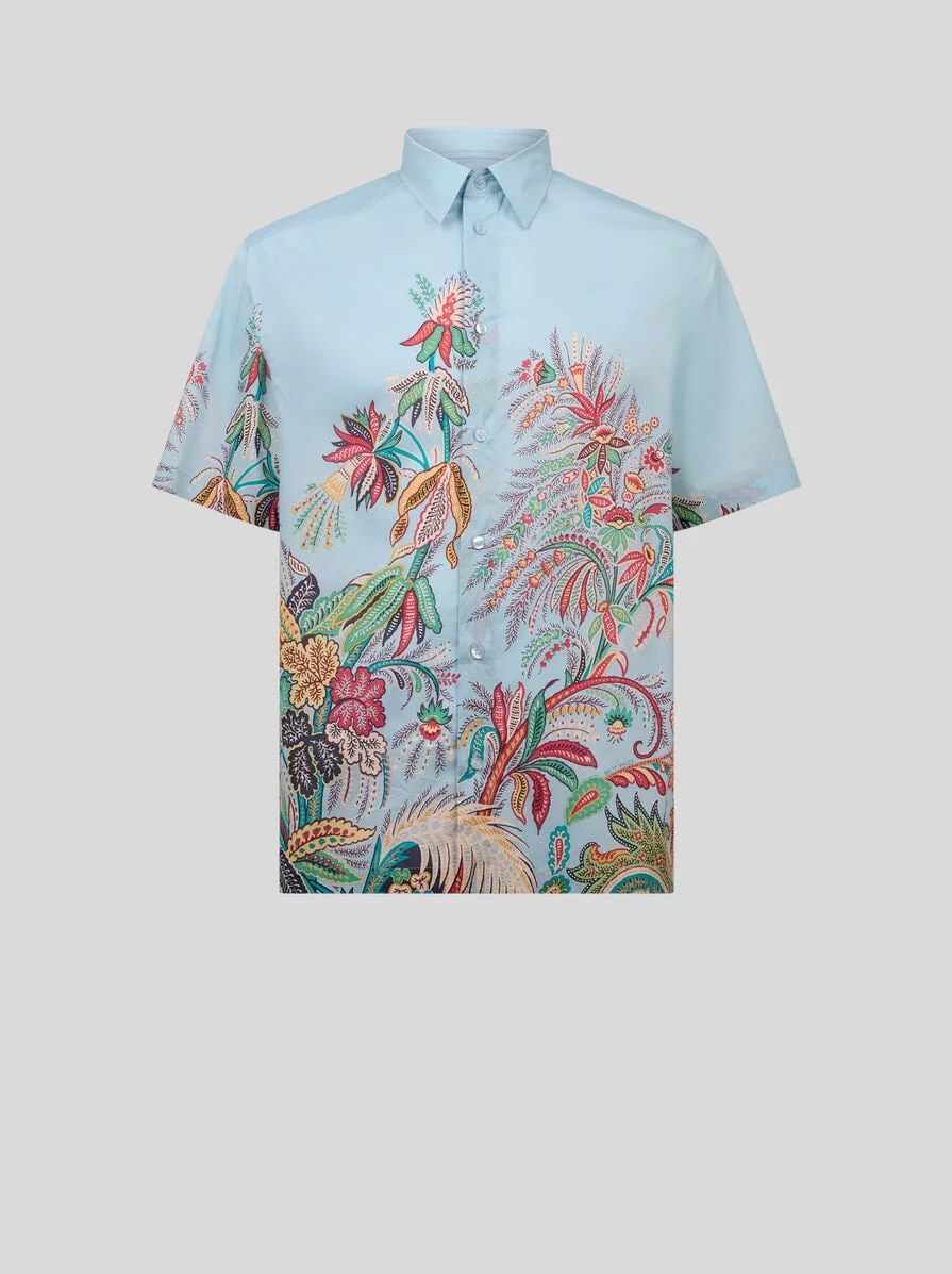 COTTON SHIRT WITH PLACED FLORAL PRINT - 1