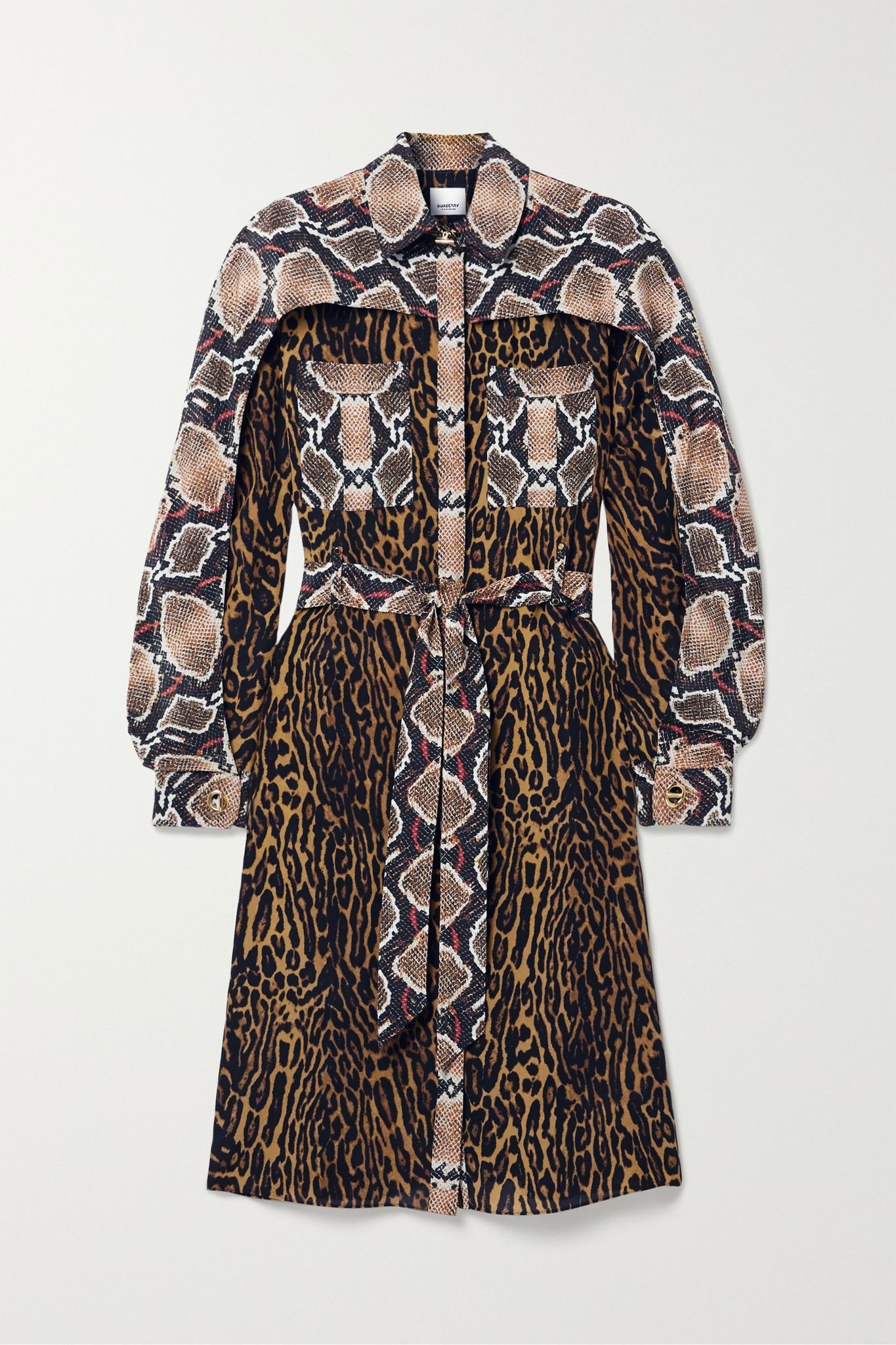 Belted animal-print silk-crepe dress - 1