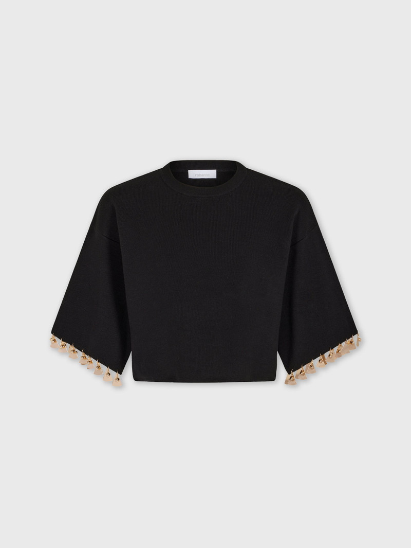 rabanne BLACK CROP JUMPER IN COTTON AND SILK KNIT outlook