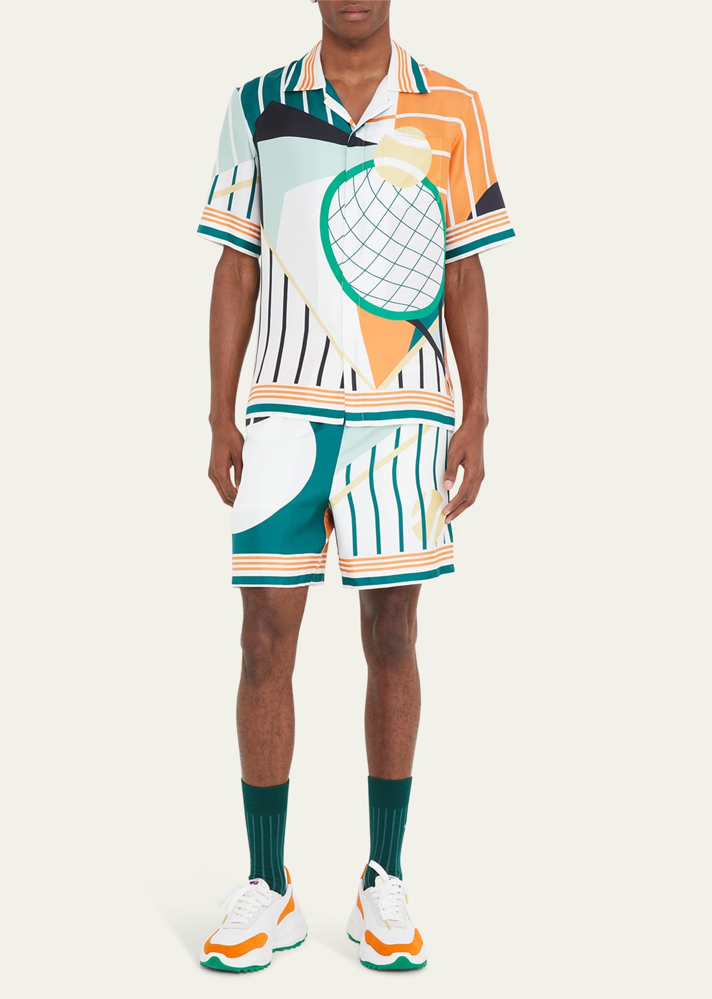 Men's Abstract Tennis-Print Silk Shorts - 2
