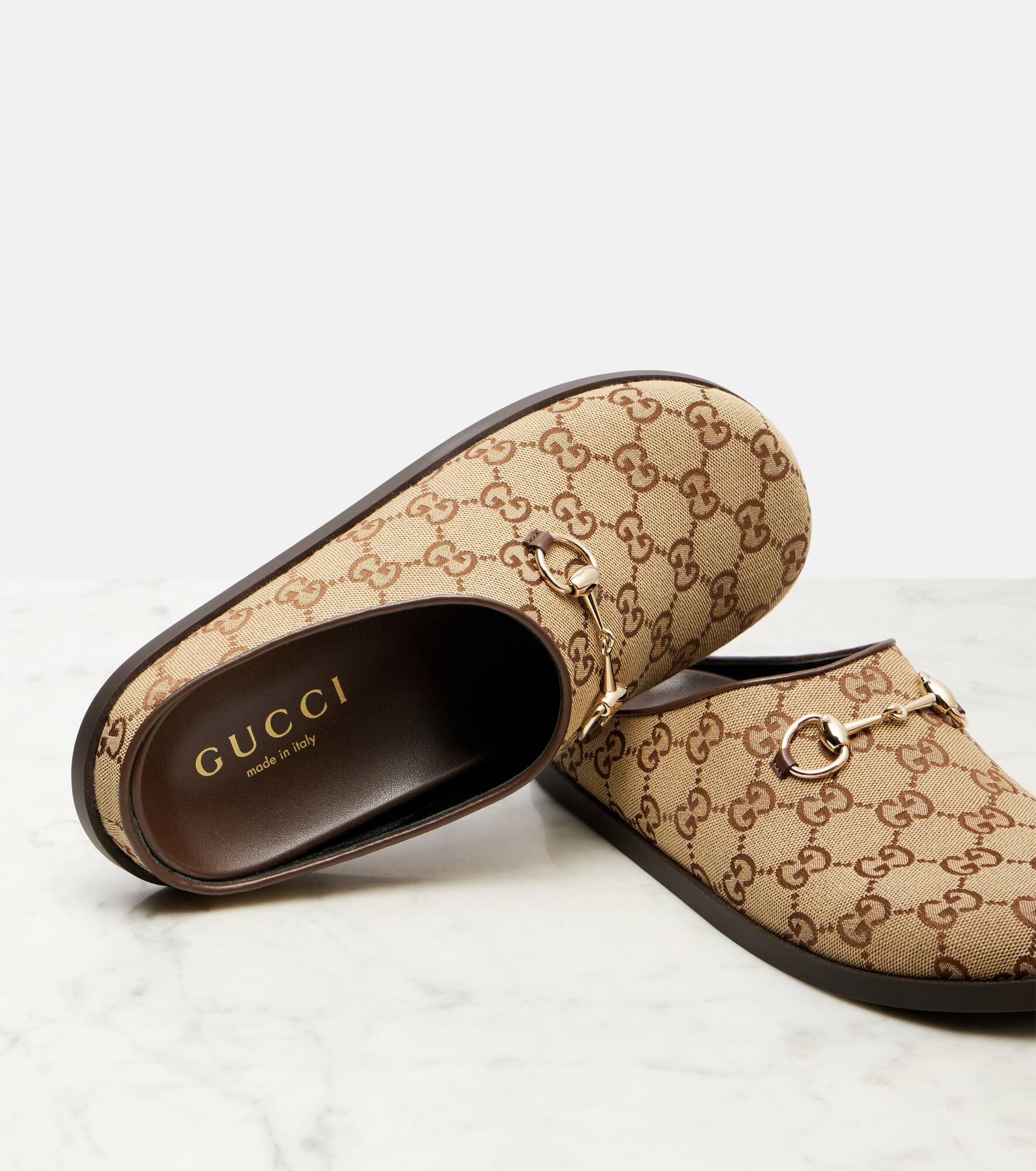 GG leather-trimmed mules - 5