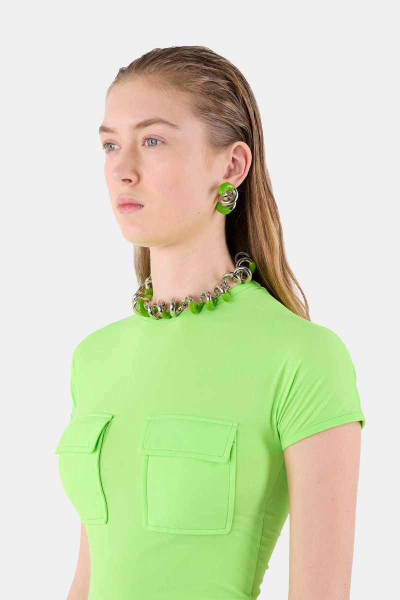 SUNNEI FUSILLO RUBBERIZED SILVER EARRINGS / fern green outlook
