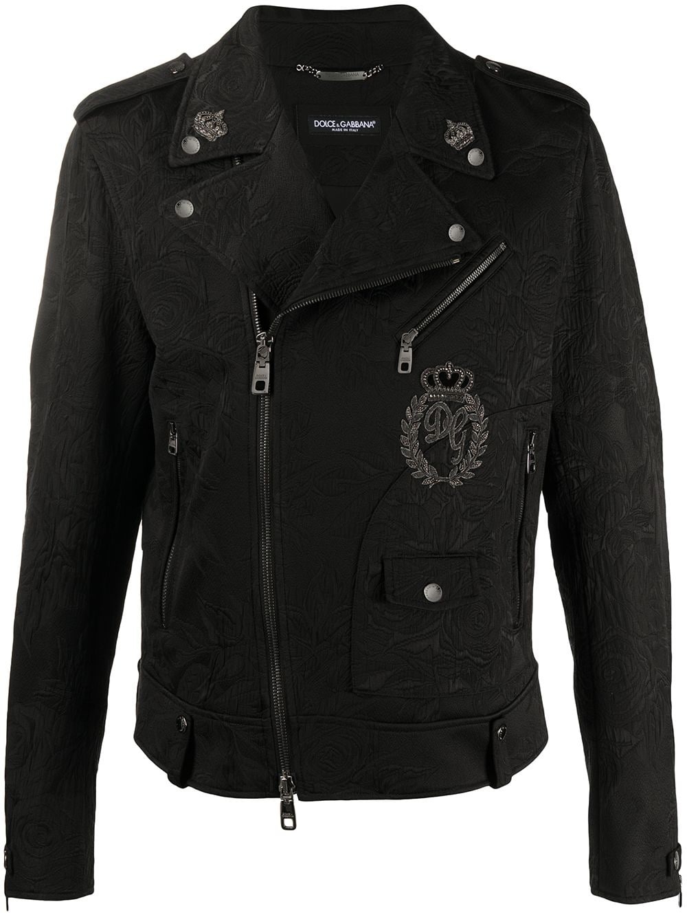 floral brocade patch biker jacket - 1