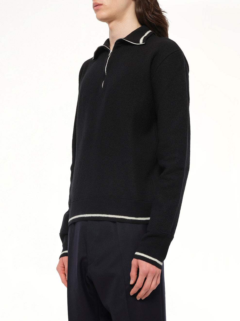 Gauge 14 Felted Zip Sweater in Black/Off White - 3