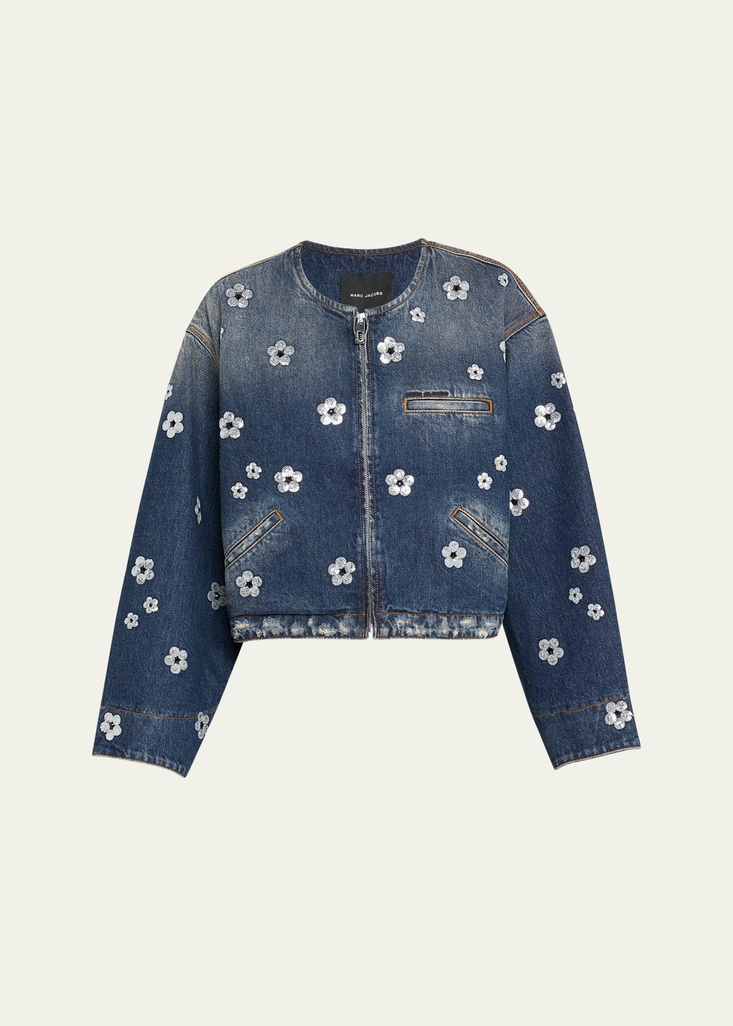 Daisy Sequined Denim Crop Jacket - 1