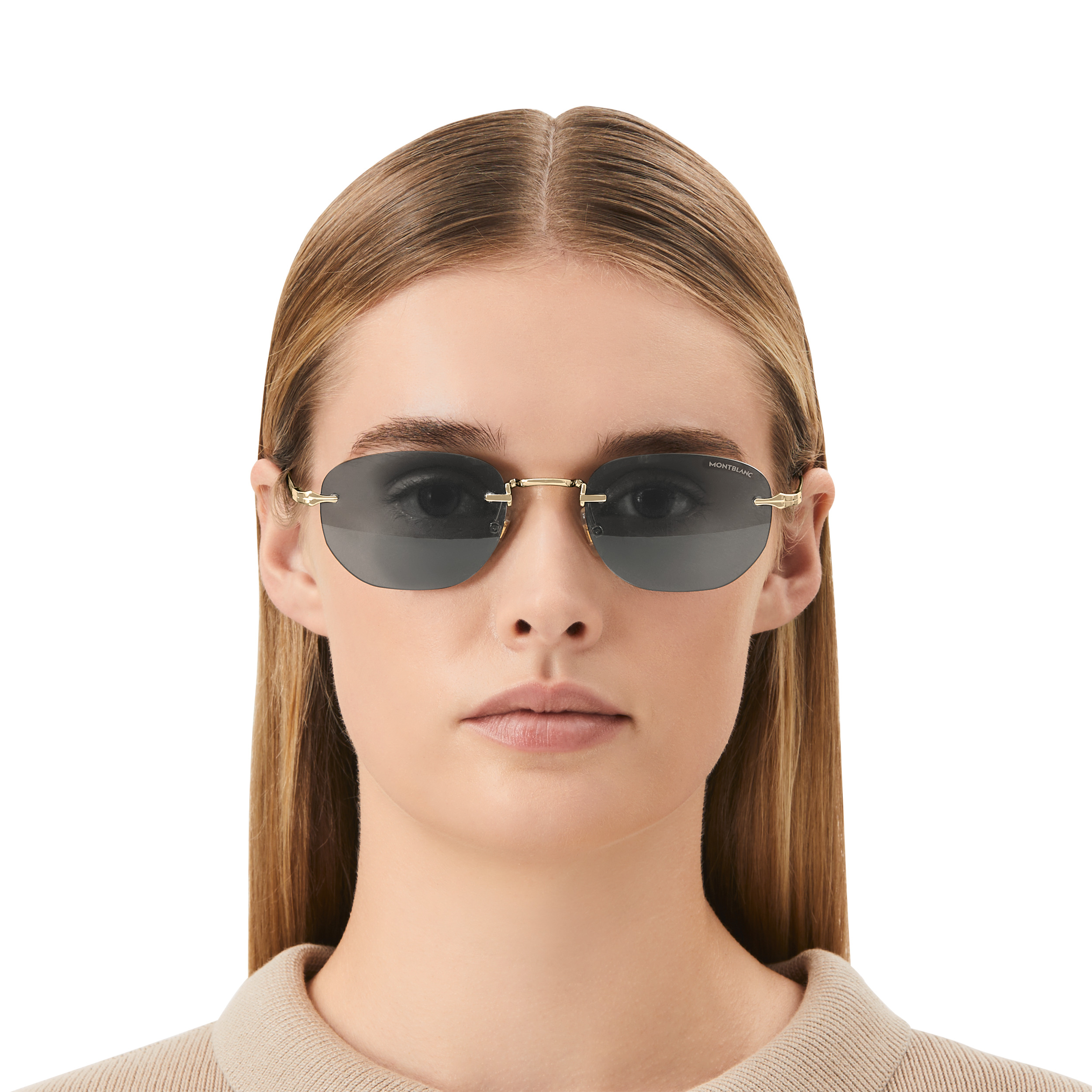 Rectangular Sunglasses with Gold-Colored Metal Frame - 4