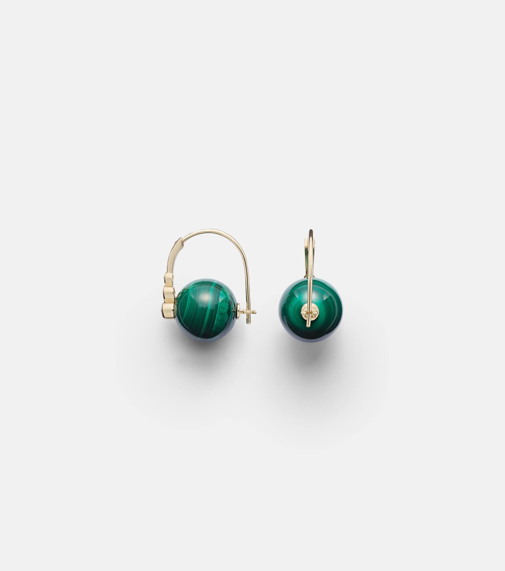 14kt gold earrings with diamonds and malachites - 4