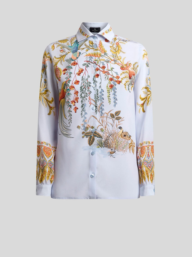 SILK SHIRT WITH PLACED FLORA AND FAUNA PRINT 1