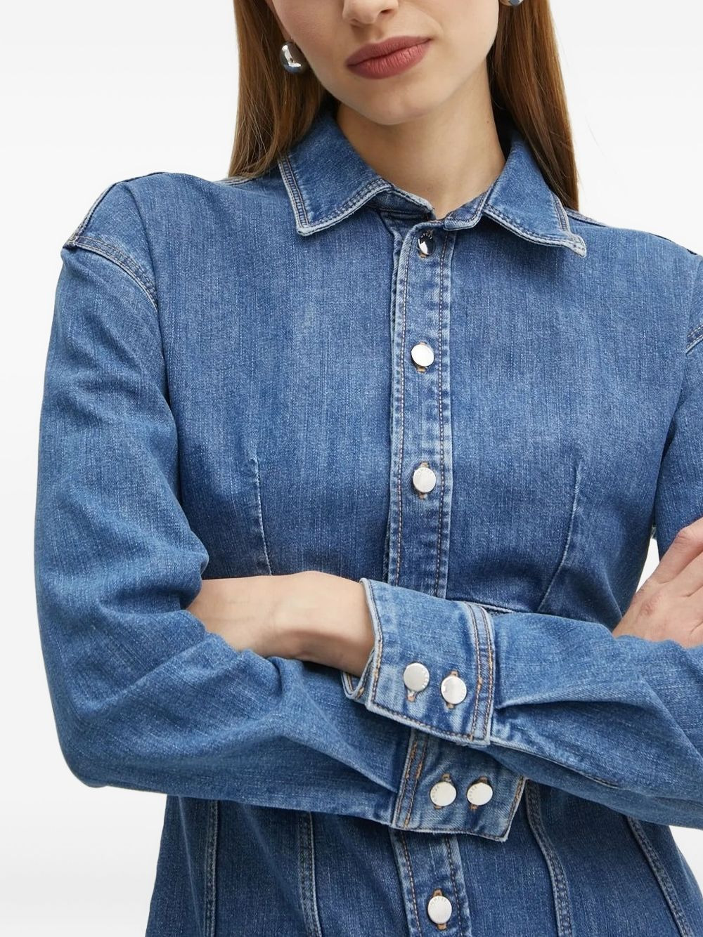 denim button-down shirt mini dress - 3