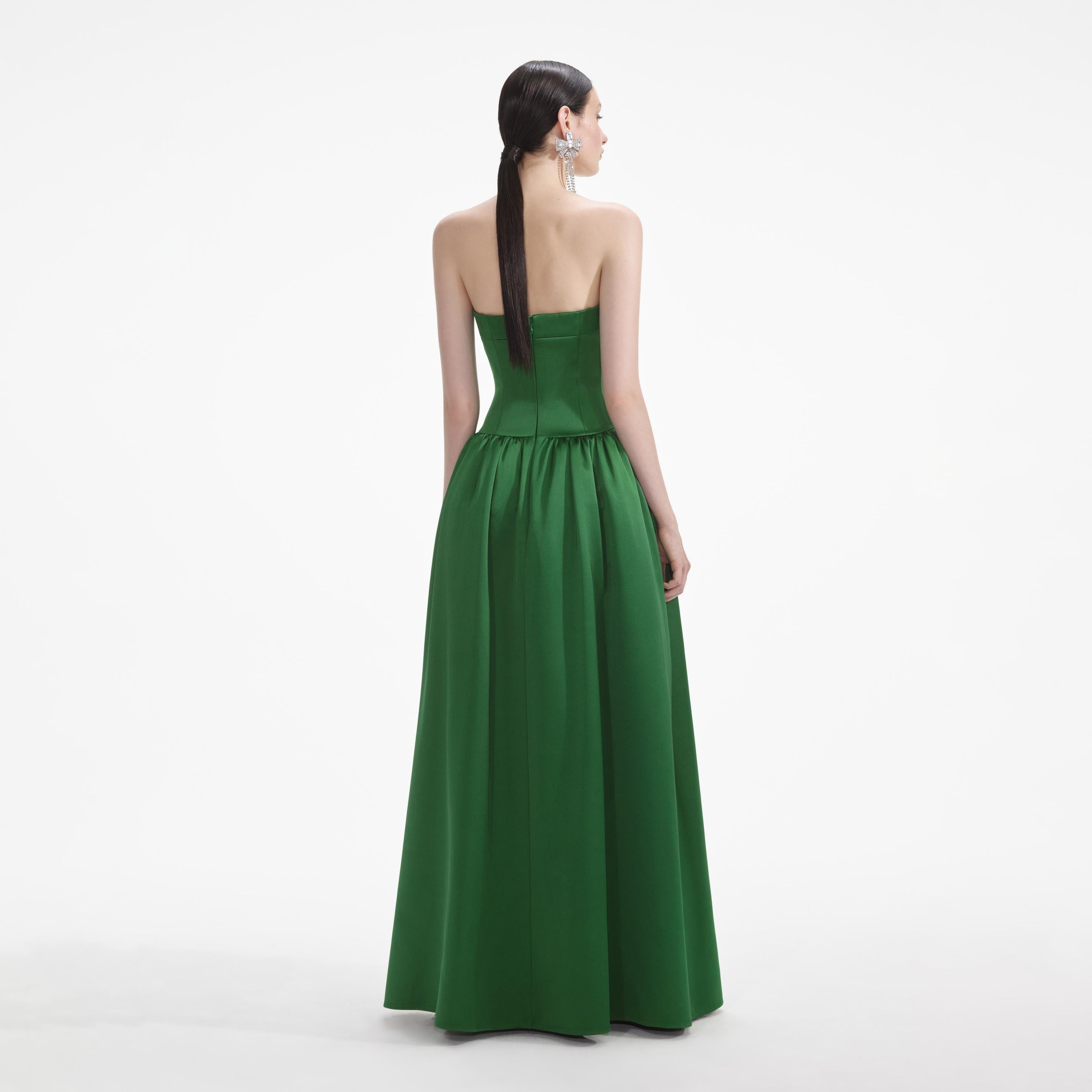 Green Satin Bandeau Maxi Dress - 3