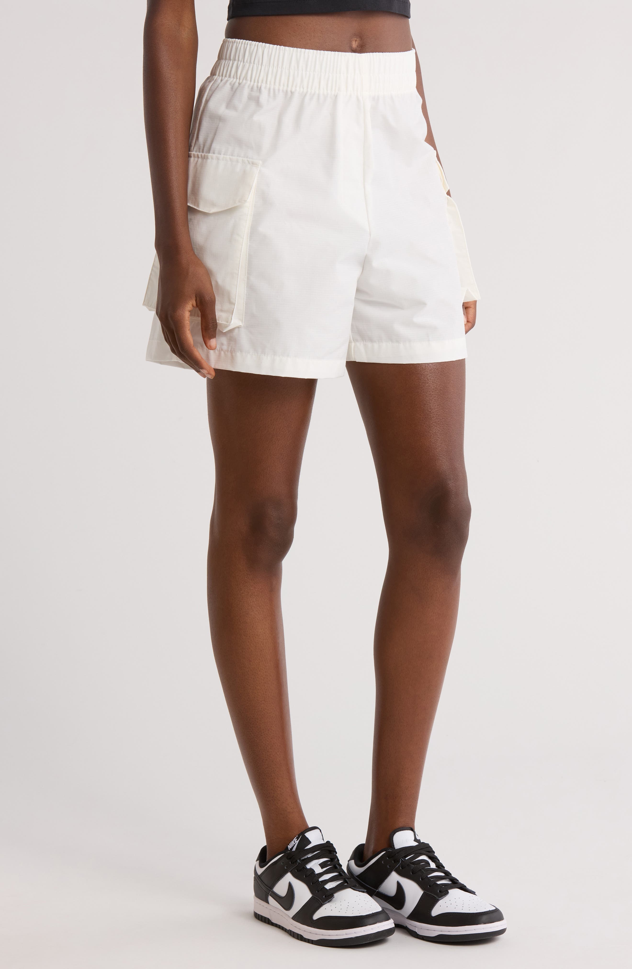 Nike Sportswear Essential Woven High Waist 5-Inch Cargo Shorts in Sail/Black at Nordstrom - 3