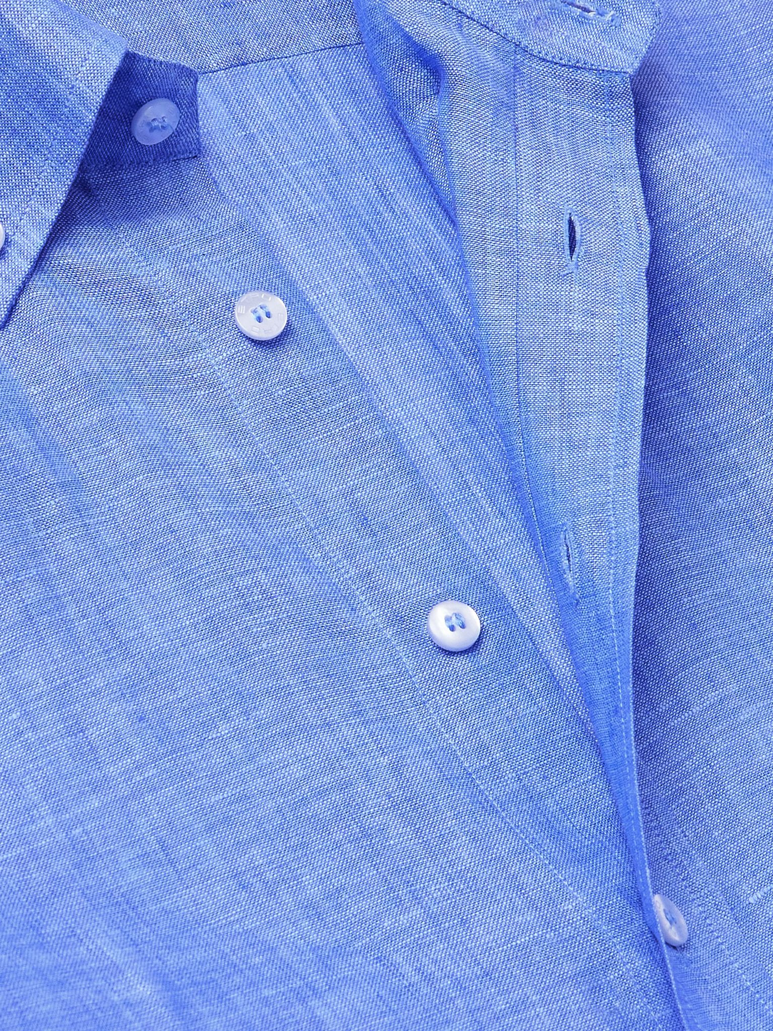 Logo-Embroidered Linen Shirt Blue - 5