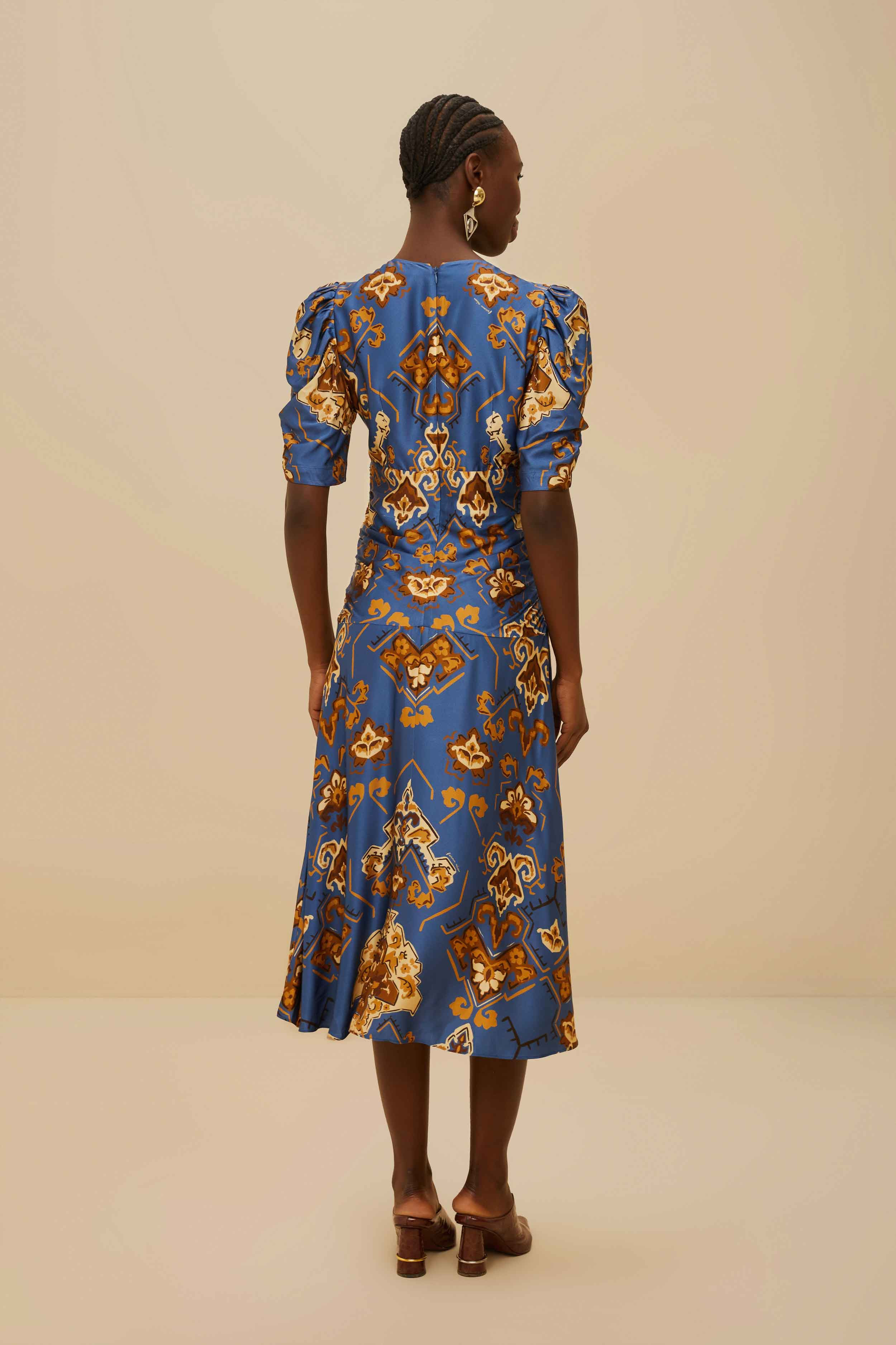Blue Ornament Floral Midi Dress - 4
