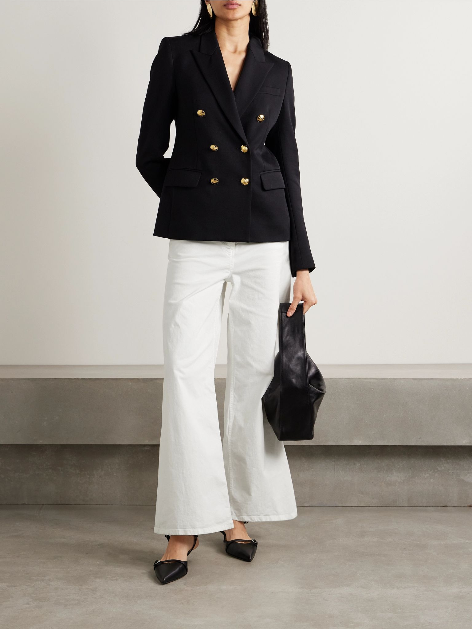 Megan cotton-blend twill wide-leg pants White - 2