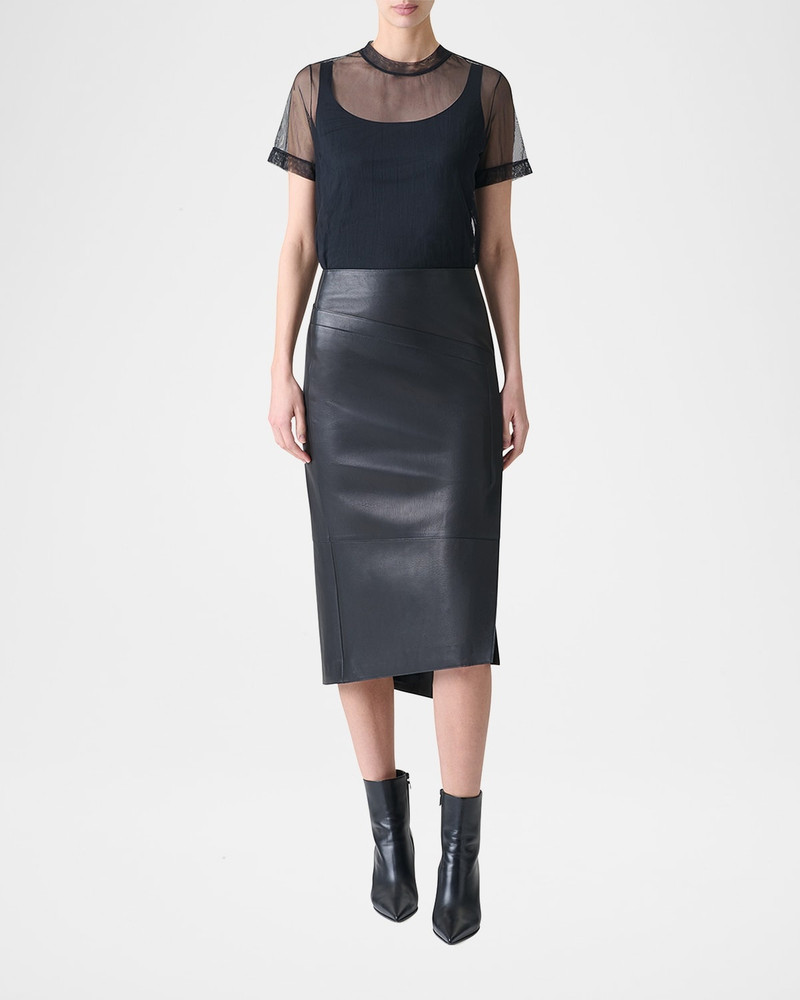 AKRIS Asymmetric Trapezoid Nappa Leather Midi Skirt outlook