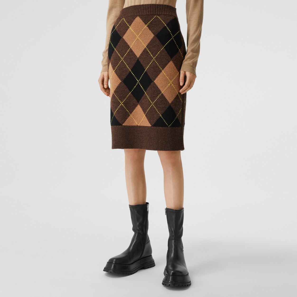 Argyle Intarsia Wool Cashmere Pencil Skirt - 6