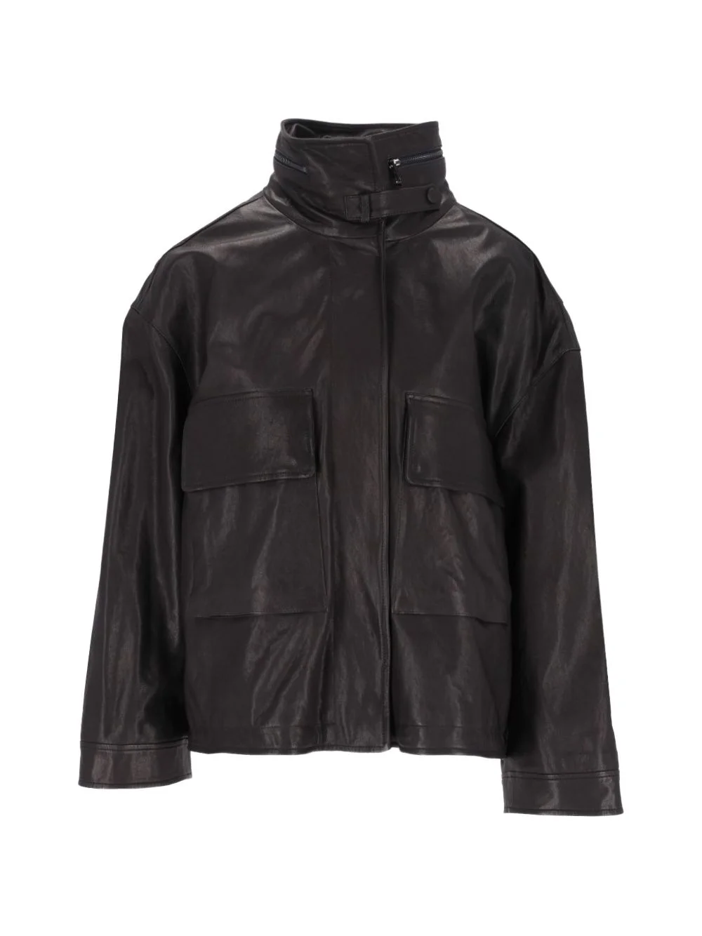 flap-pocket leather jacket - 1