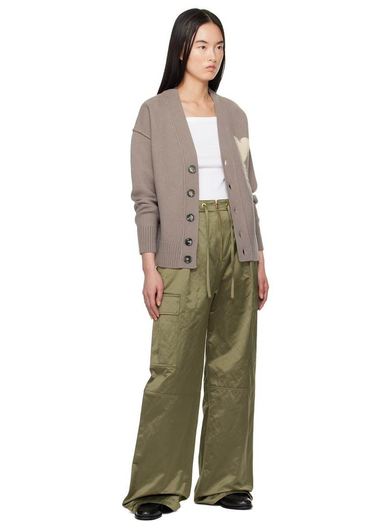 AMI Paris Khaki Cotton Satin Zipped Cargo Trousers outlook