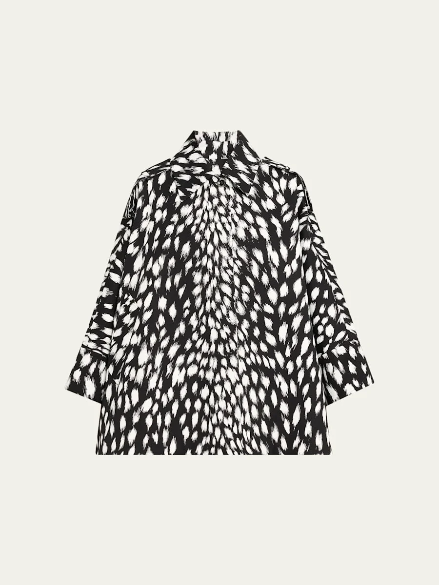 Animal Print Cocoon Trench Coat - 1