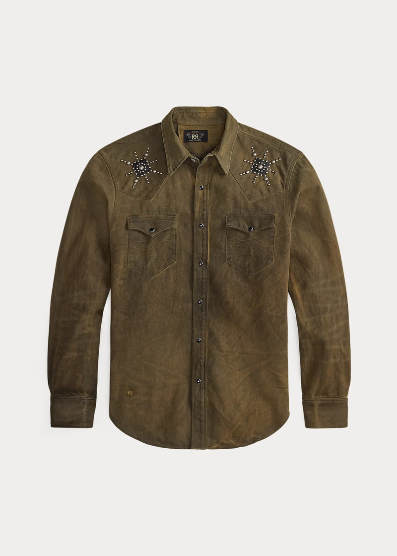 Slim Fit Studded Denim Western Shirt 1
