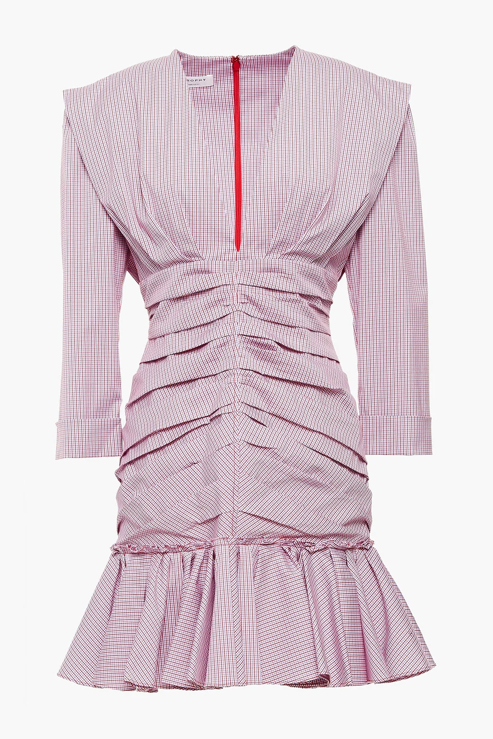 Ruched gingham cotton-blend poplin mini dress - 1