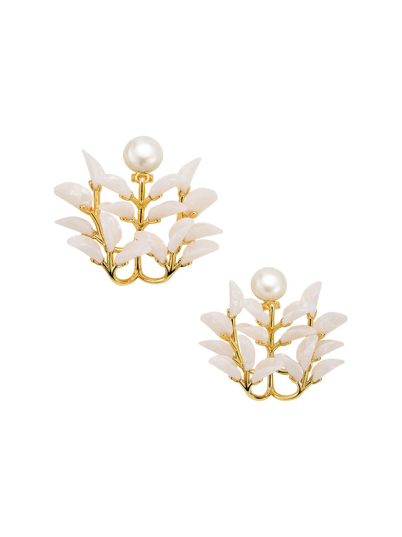 Women's Vine Leaf 14K-Gold-Plated, Imitation Pearl & Resin Chandelier Earrings - Pearl 1