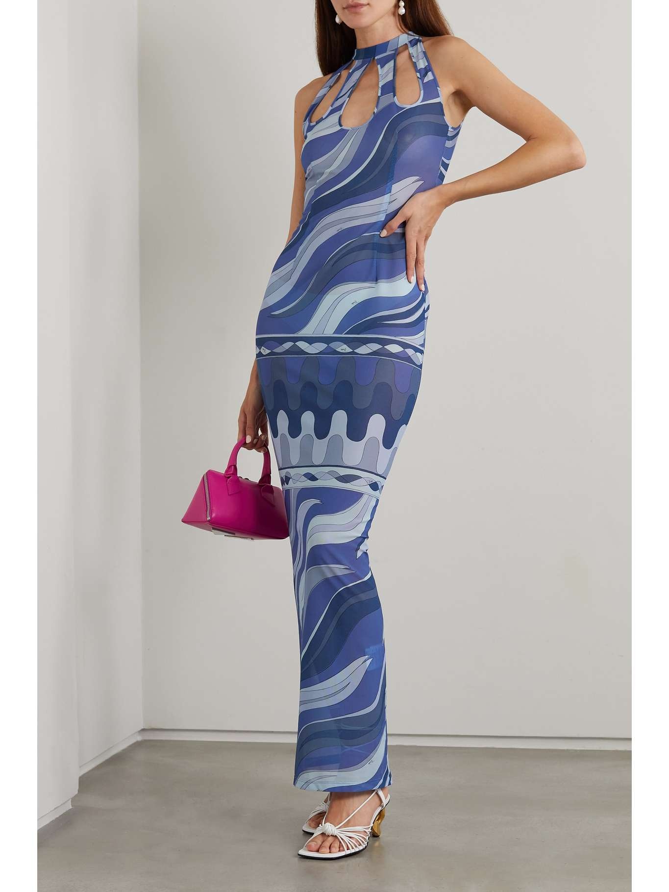 Cutout printed stretch-mesh maxi dress - 2