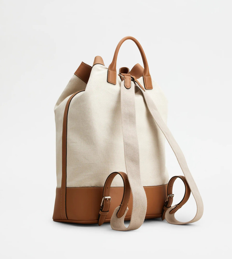 BACKPACK IN CANVAS AND LEATHER MEDIUM - BROWN, BEIGE 4