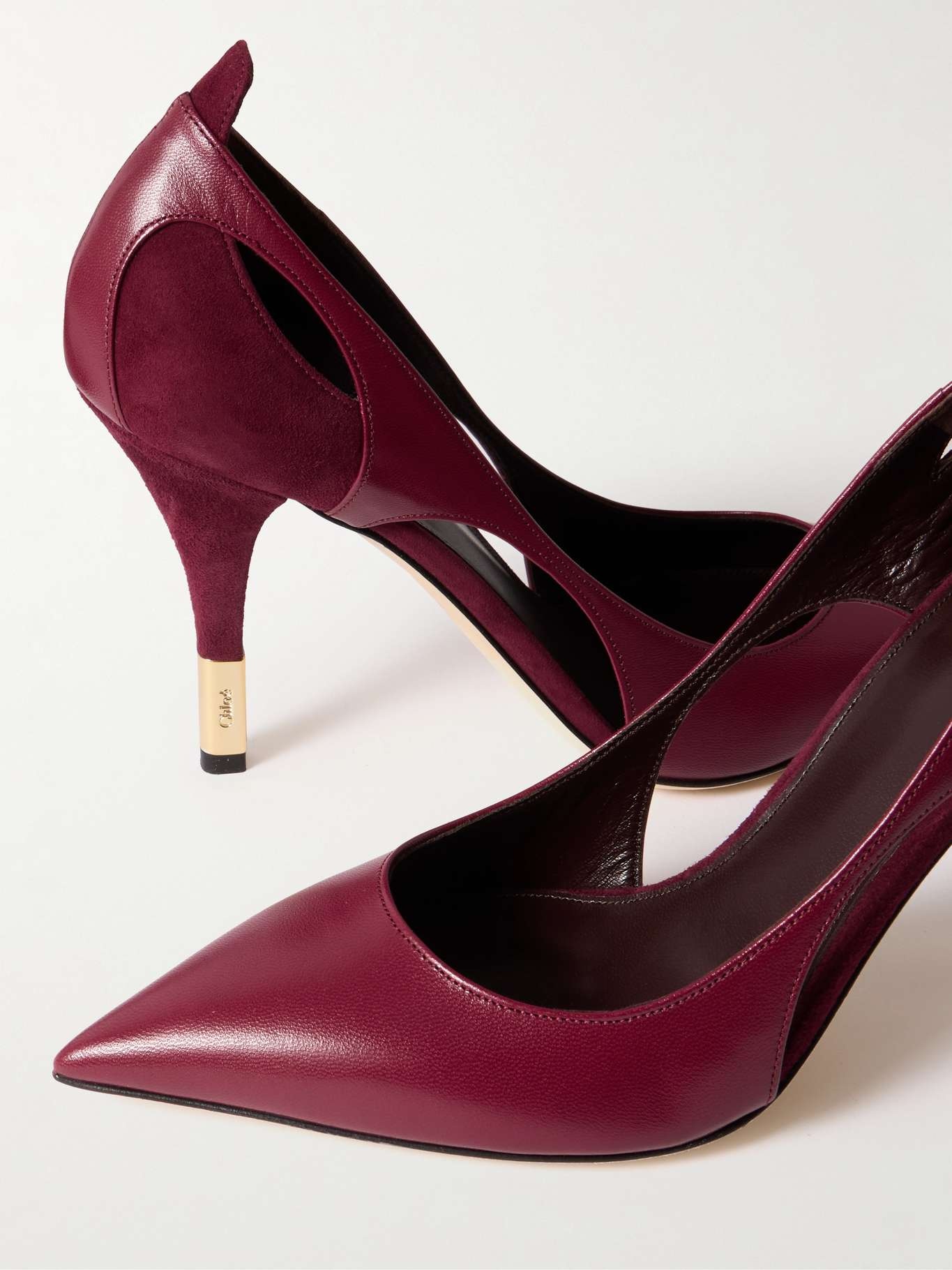 Saada cutout suede-trimmed leather pumps - 4