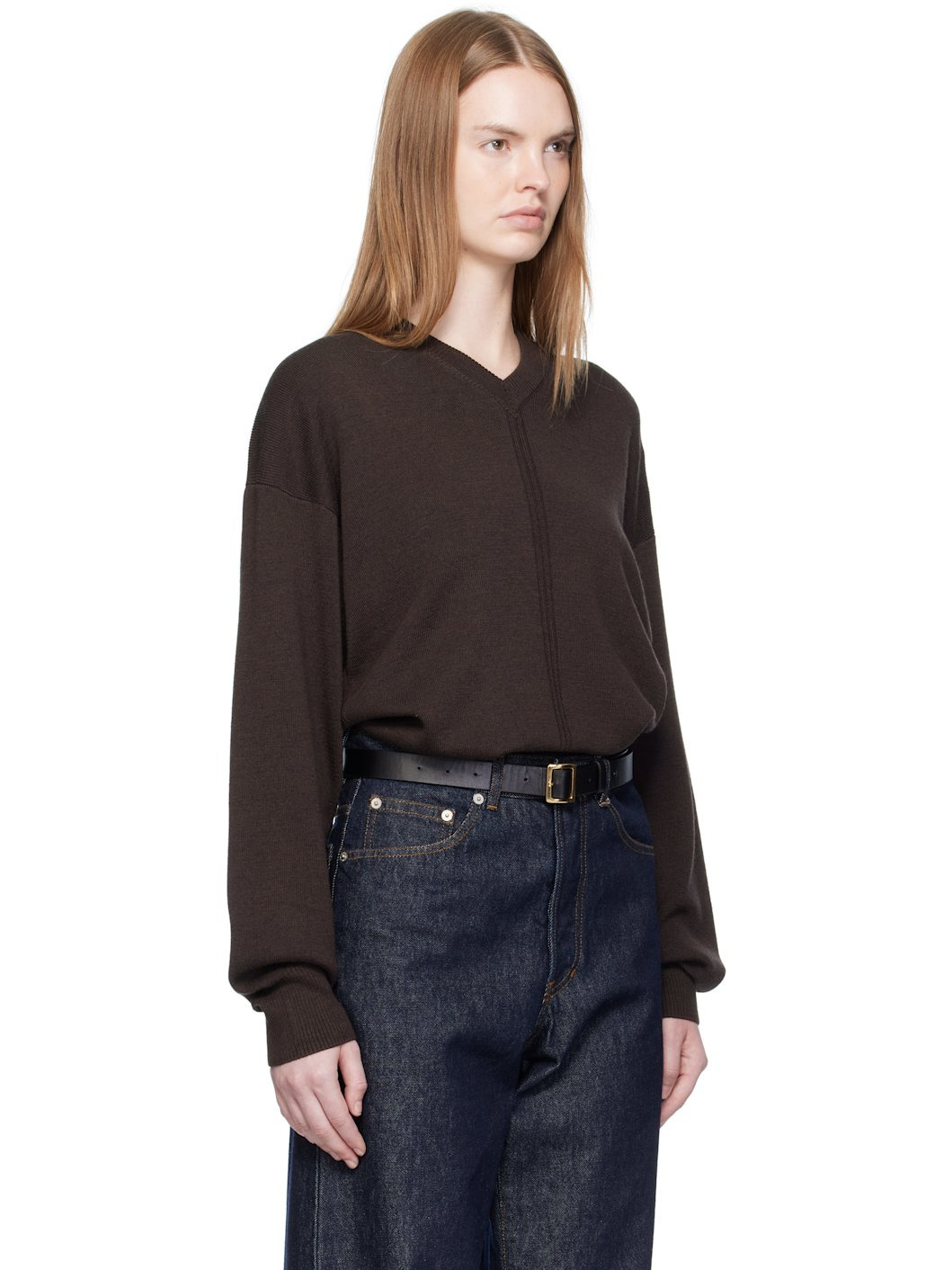 Brown V Neck Sweater - 2
