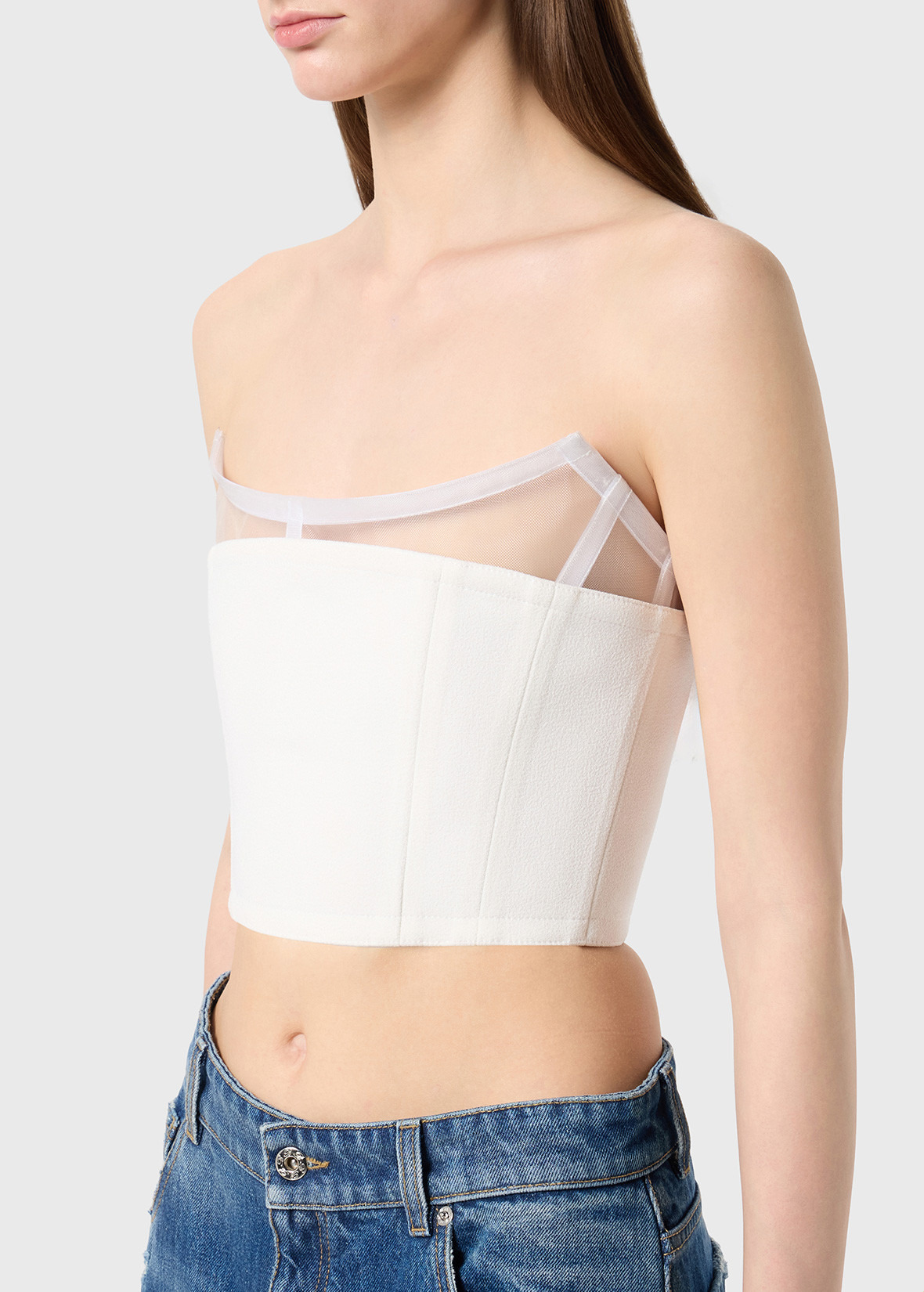 TOP BUSTIER IN CREPE WITH SHAPED NECKLINE - 5
