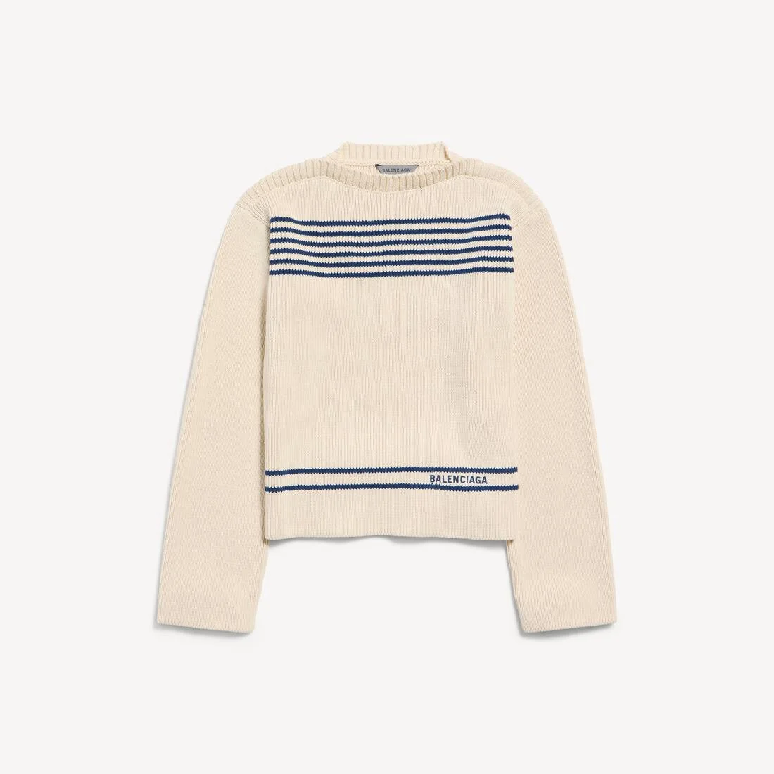Women's Boatneck Sweater in Navy/white - 1