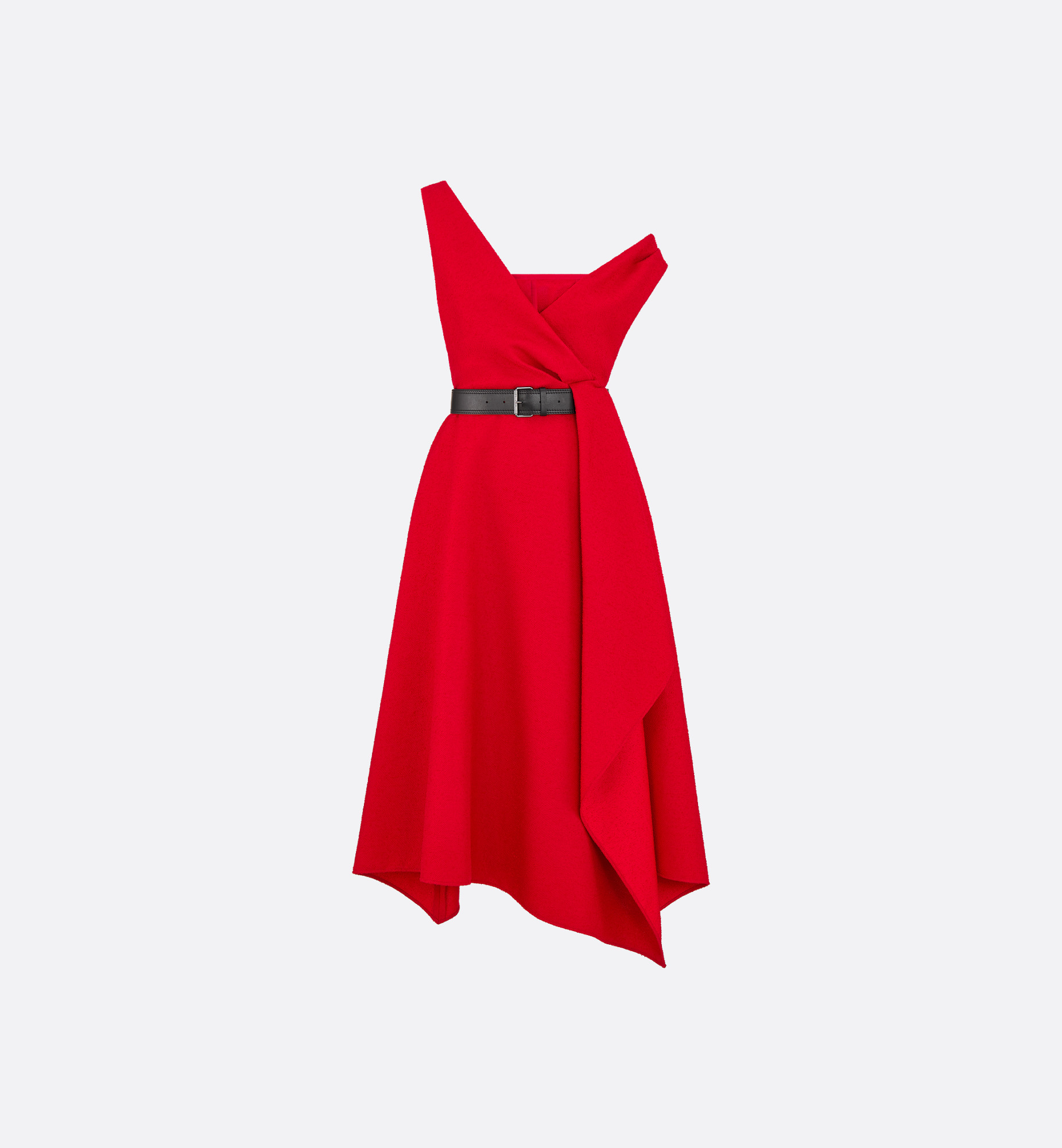 Mid-Length Draped Dress with Belt - 1