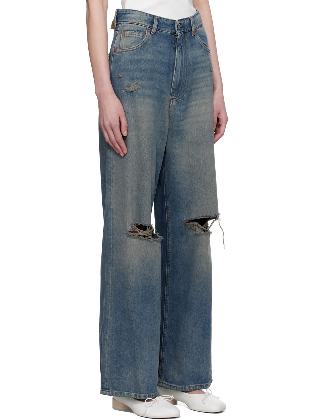 Blue Distressed 5 Pockets Jeans - 2