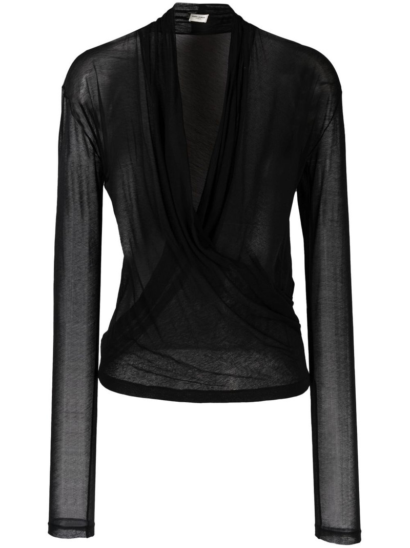 draped V-neck blouse - 1