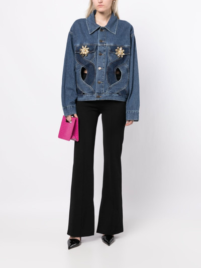 AREA shell-embellished cut-out denim jacket outlook