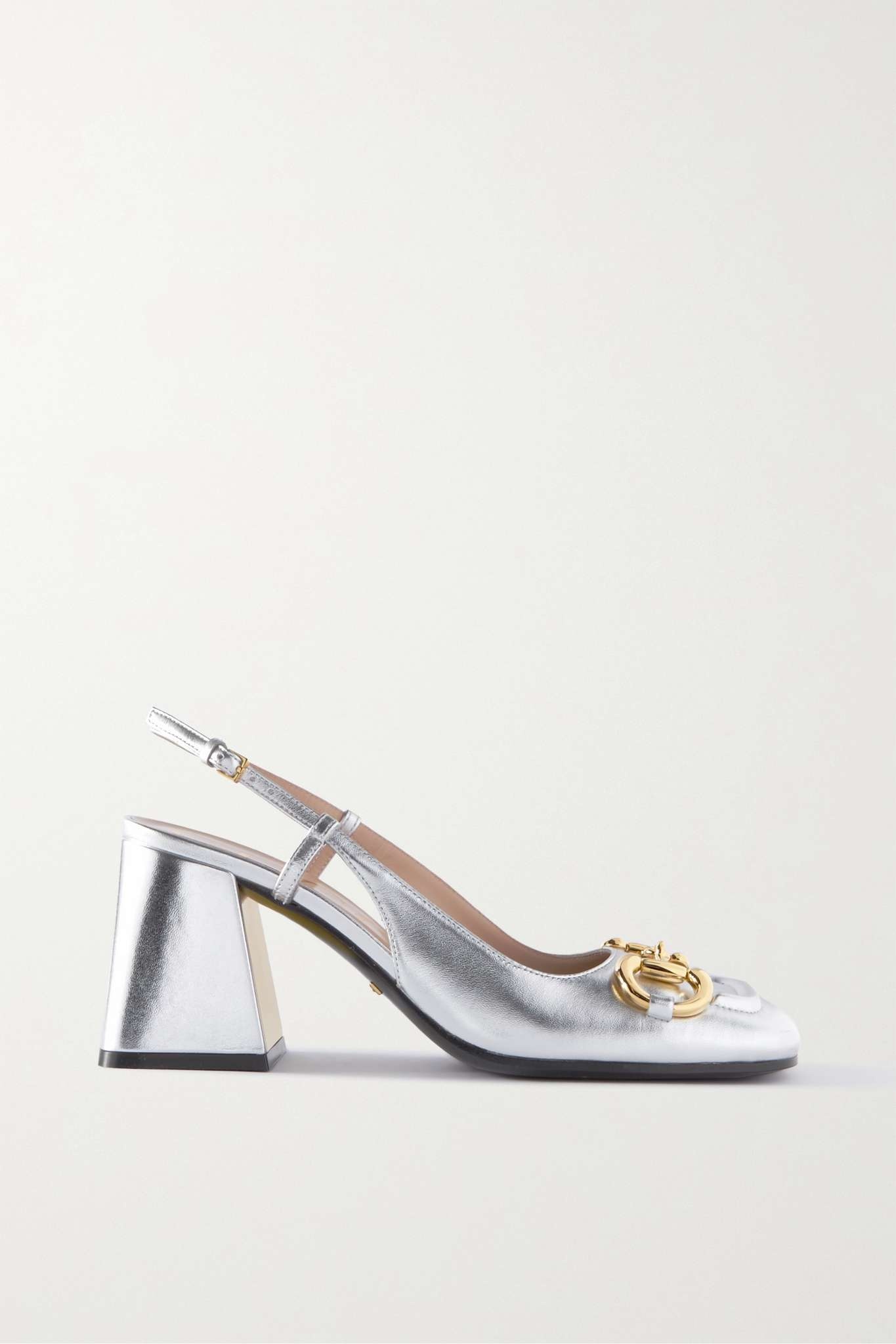 Baby horsebit-detailed metallic leather slingback pumps - 1