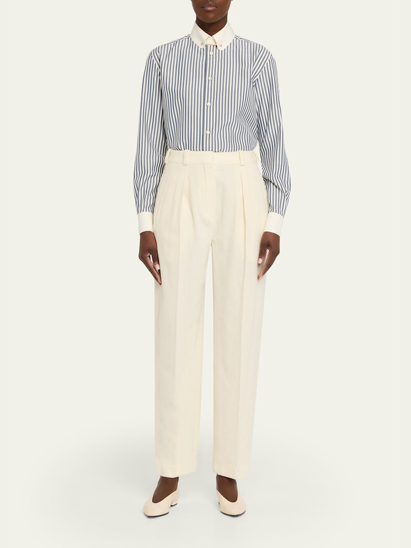 Loro Piana Thea Collar-Pin Striped Silk Button-Down Shirt outlook