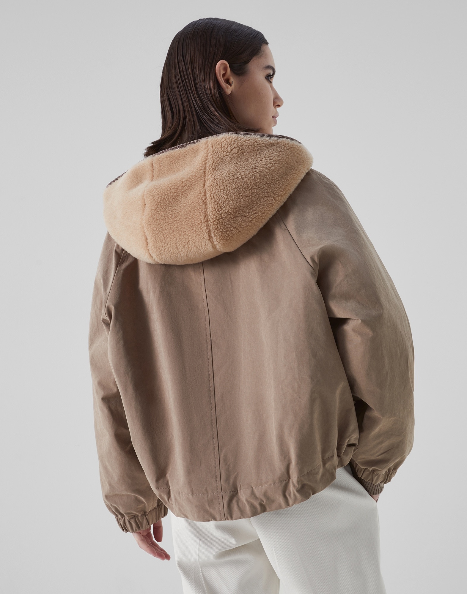 Waxed techno cotton outerwear jacket with Thermore® padding and detachable fleecy and shiny hood - 2