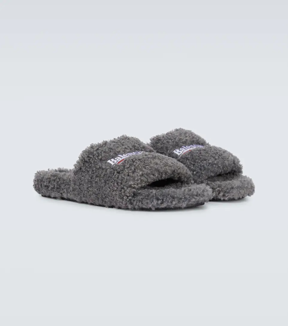 BALENCIAGA Political Campaign Furry slides | mytheresa